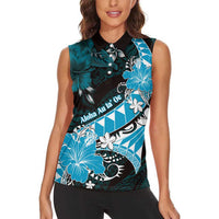 Personalised Hawaii Valentine Day Women Sleeveless Polo Shirt Polynesian Hibiscus Art Style Turquoise LT05 - Polynesian Pride