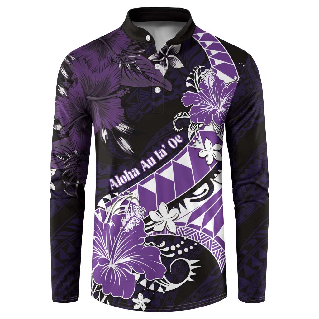 Personalised Hawaii Valentine Day Button Sweatshirt Polynesian Hibiscus Art Style Purple LT05 Purple - Polynesian Pride