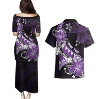 Personalised Hawaii Valentine Day Couples Matching Puletasi and Hawaiian Shirt Polynesian Hibiscus Art Style Purple LT05 - Polynesian Pride