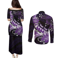 Personalised Hawaii Valentine Day Couples Matching Puletasi and Long Sleeve Button Shirt Polynesian Hibiscus Art Style Purple LT05 - Polynesian Pride