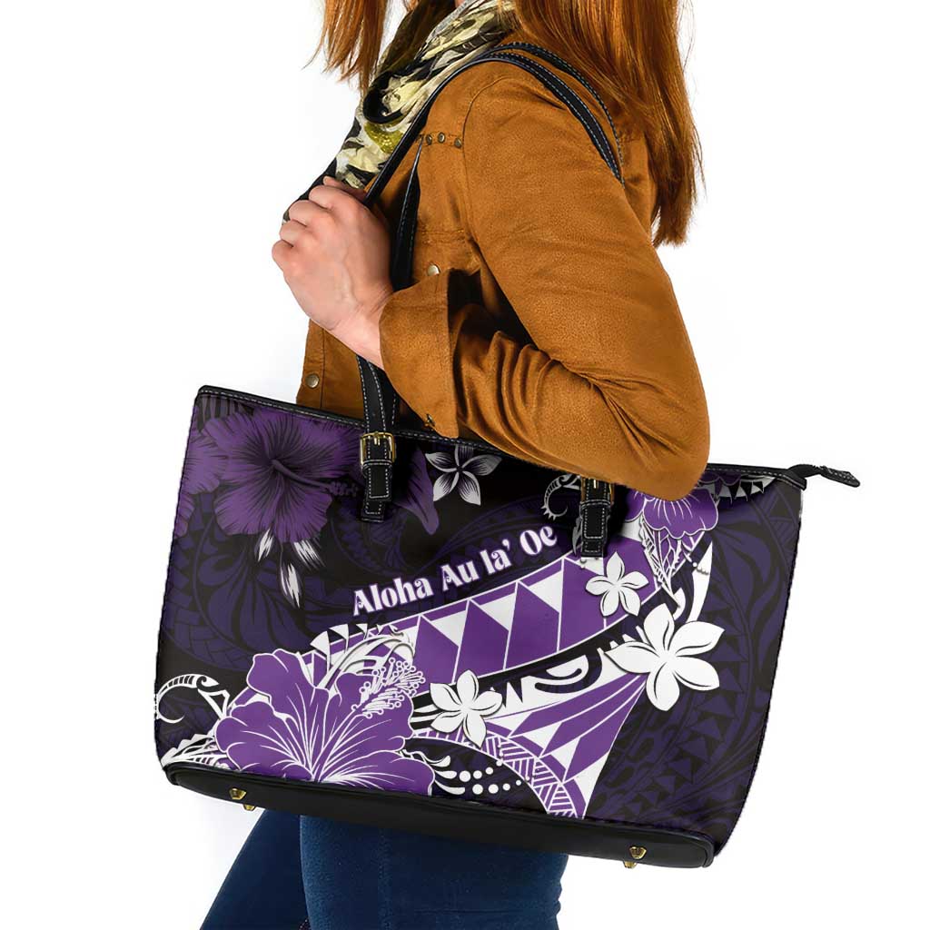 Hawaii Valentine Day Leather Tote Bag Polynesian Hibiscus Art Style Purple LT05 Purple - Polynesian Pride