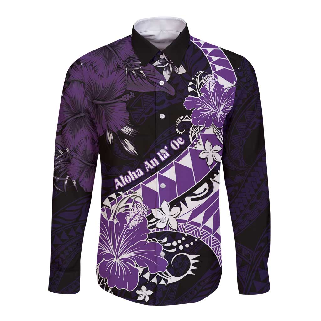 Personalised Hawaii Valentine Day Long Sleeve Button Shirt Polynesian Hibiscus Art Style Purple LT05 Unisex Purple - Polynesian Pride