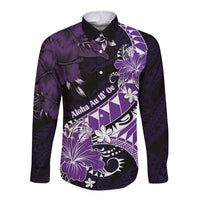 Personalised Hawaii Valentine Day Long Sleeve Button Shirt Polynesian Hibiscus Art Style Purple LT05 Unisex Purple - Polynesian Pride