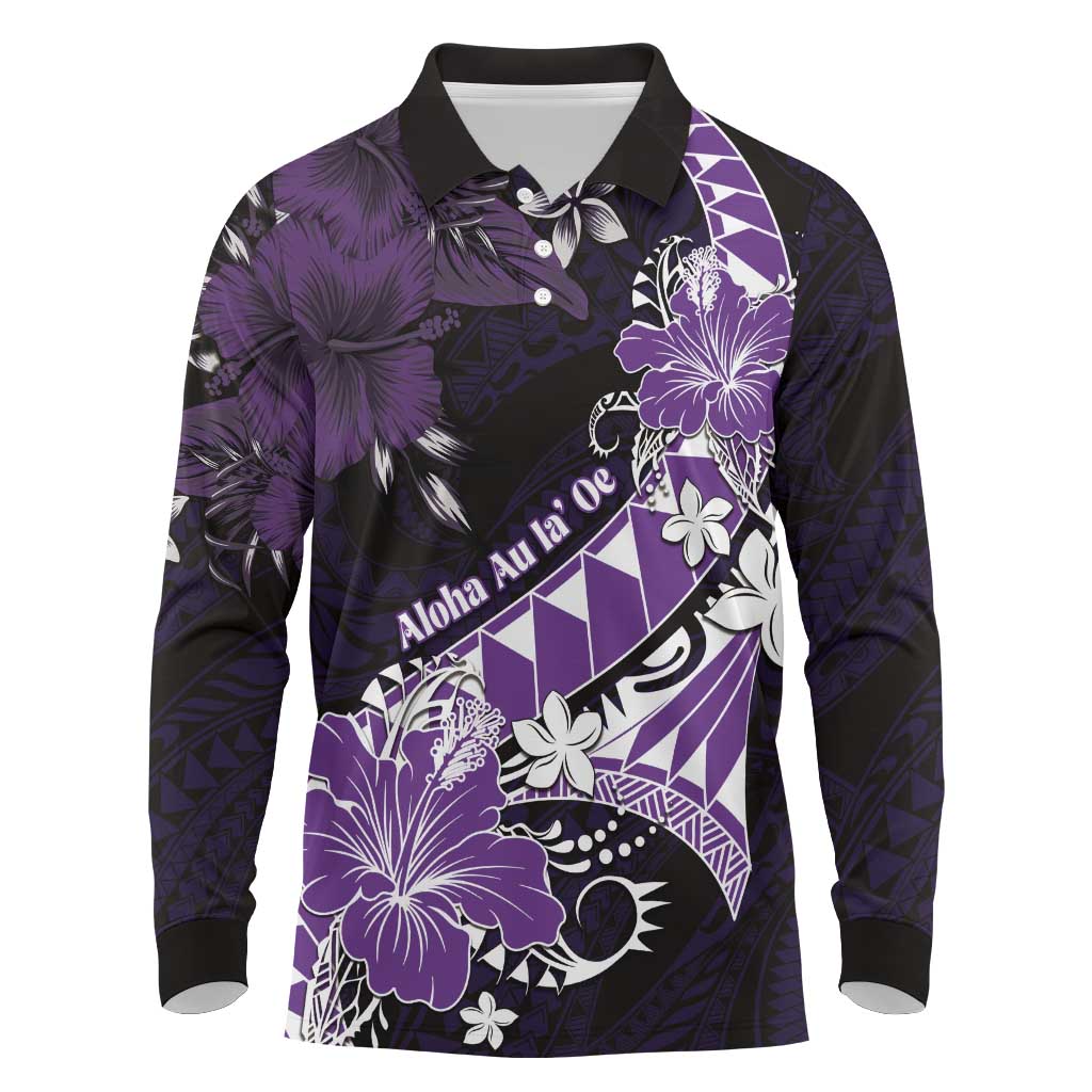Personalised Hawaii Valentine Day Long Sleeve Polo Shirt Polynesian Hibiscus Art Style Purple LT05 Purple - Polynesian Pride
