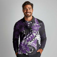 Personalised Hawaii Valentine Day Long Sleeve Polo Shirt Polynesian Hibiscus Art Style Purple LT05 - Polynesian Pride