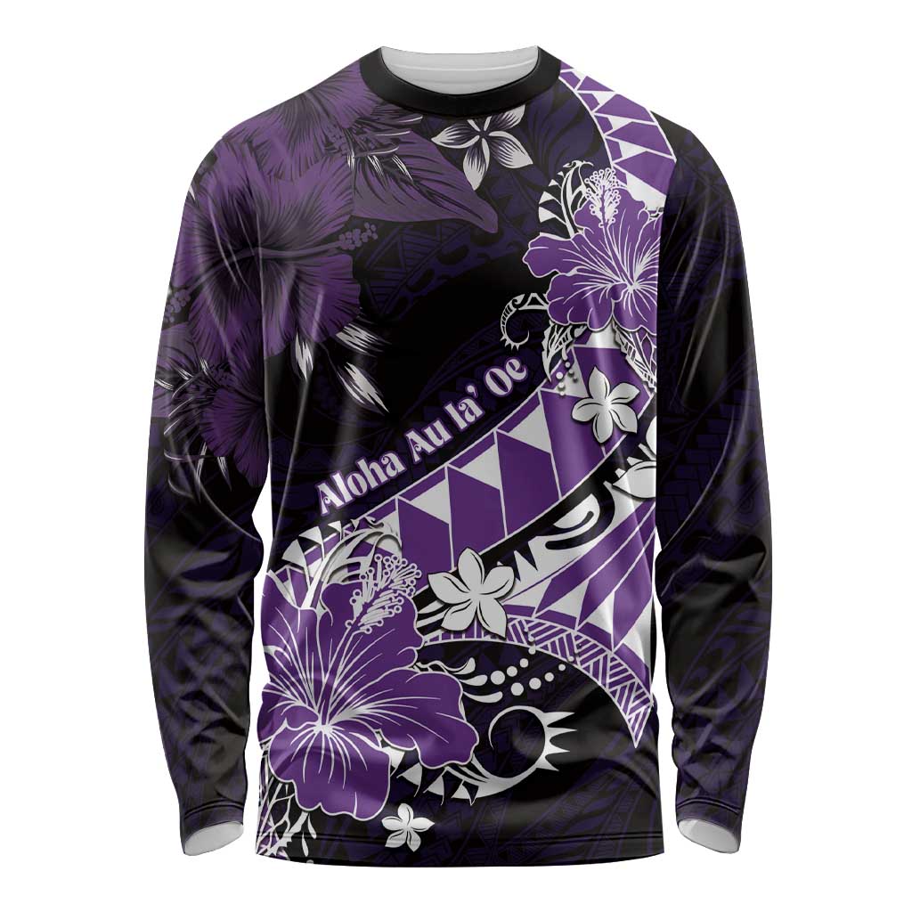Personalised Hawaii Valentine Day Long Sleeve Shirt Polynesian Hibiscus Art Style Purple LT05 Unisex Purple - Polynesian Pride