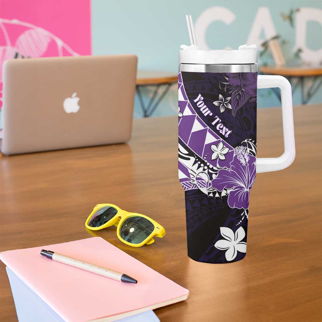 Personalised Hawaii Valentine Day Tumbler With Handle Polynesian Hibiscus Art Style Purple
