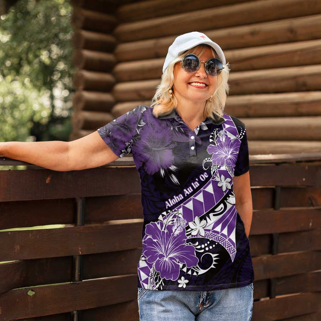 Personalised Hawaii Valentine Day Women Polo Shirt Polynesian Hibiscus Art Style Purple
