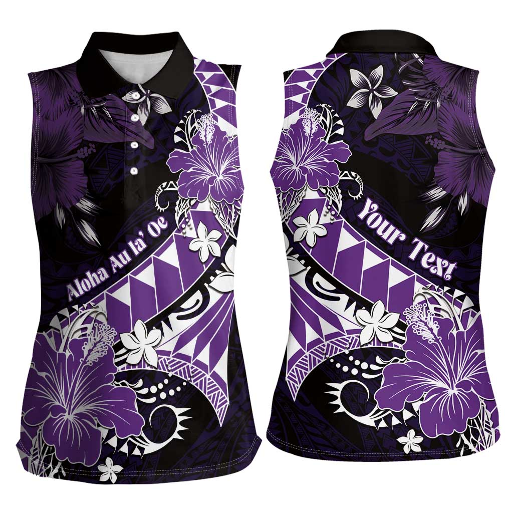 Personalised Hawaii Valentine Day Women Sleeveless Polo Shirt Polynesian Hibiscus Art Style Purple LT05 - Polynesian Pride