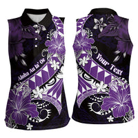 Personalised Hawaii Valentine Day Women Sleeveless Polo Shirt Polynesian Hibiscus Art Style Purple LT05 - Polynesian Pride