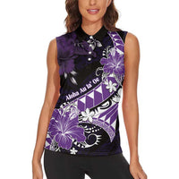 Personalised Hawaii Valentine Day Women Sleeveless Polo Shirt Polynesian Hibiscus Art Style Purple LT05 - Polynesian Pride