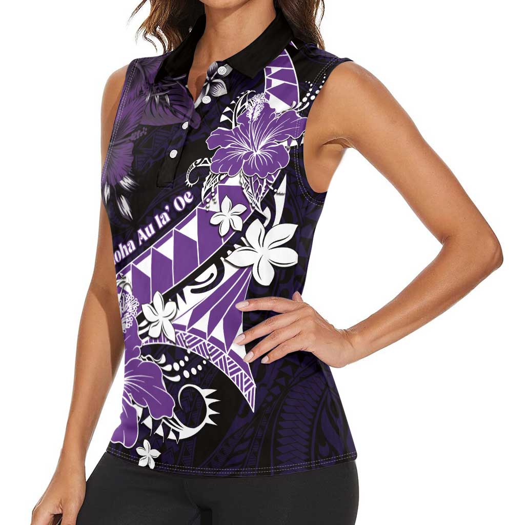 Personalised Hawaii Valentine Day Women Sleeveless Polo Shirt Polynesian Hibiscus Art Style Purple LT05 - Polynesian Pride