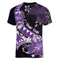 Personalised Hawaii Valentine Day Women V-Neck T-Shirt Polynesian Hibiscus Art Style Purple LT05 - Polynesian Pride