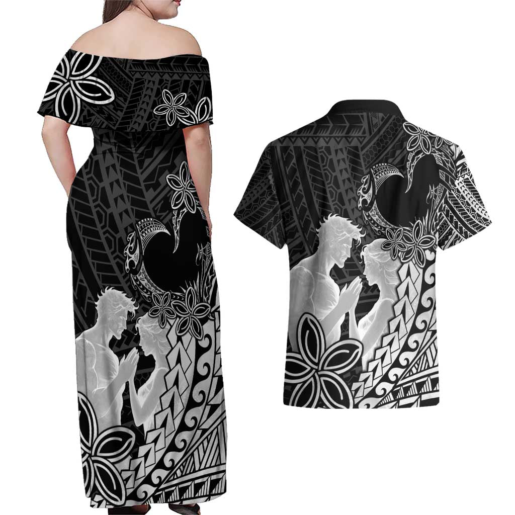 Alofa Samoa Valentine Black Couples Matching Off Shoulder Maxi Dress and Hawaiian Shirt Love Is The Greatest Thing