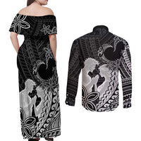 Alofa Samoa Valentine Black Couples Matching Off Shoulder Maxi Dress and Long Sleeve Button Shirt Love Is The Greatest Thing