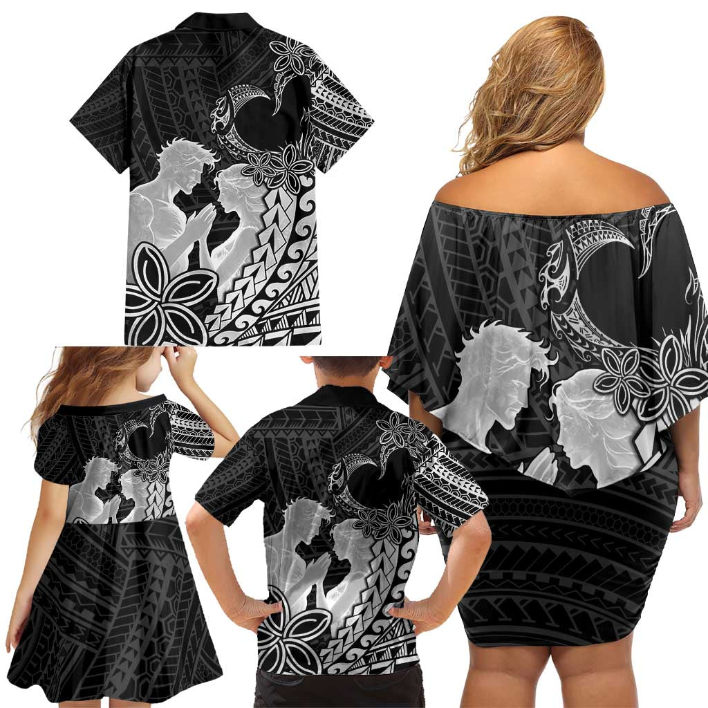 Alofa Samoa Valentine Black Family Matching Off Shoulder Short Dress and Hawaiian Shirt Love Is The Greatest Thing