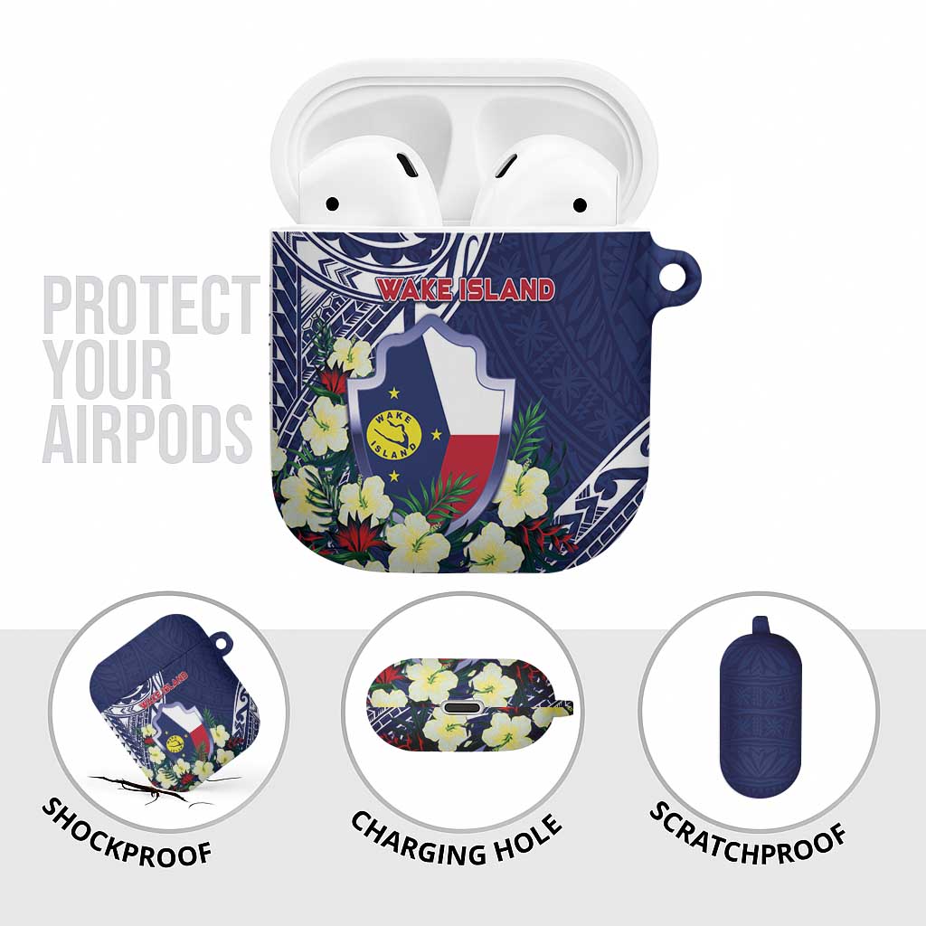 Wake Island AirPods Case Tribal Pattern With Hibiscus Flowers