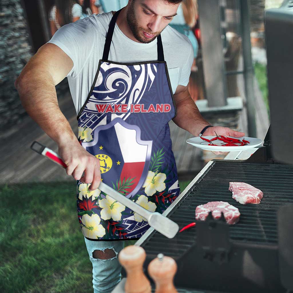 Wake Island Apron Tribal Pattern With Hibiscus Flowers