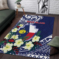 Wake Island Area Rug Tribal Pattern With Hibiscus Flowers