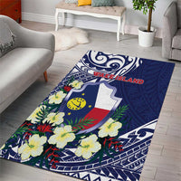 Wake Island Area Rug Tribal Pattern With Hibiscus Flowers