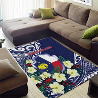Wake Island Area Rug Tribal Pattern With Hibiscus Flowers