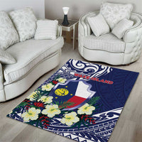 Wake Island Area Rug Tribal Pattern With Hibiscus Flowers
