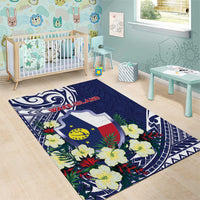 Wake Island Area Rug Tribal Pattern With Hibiscus Flowers