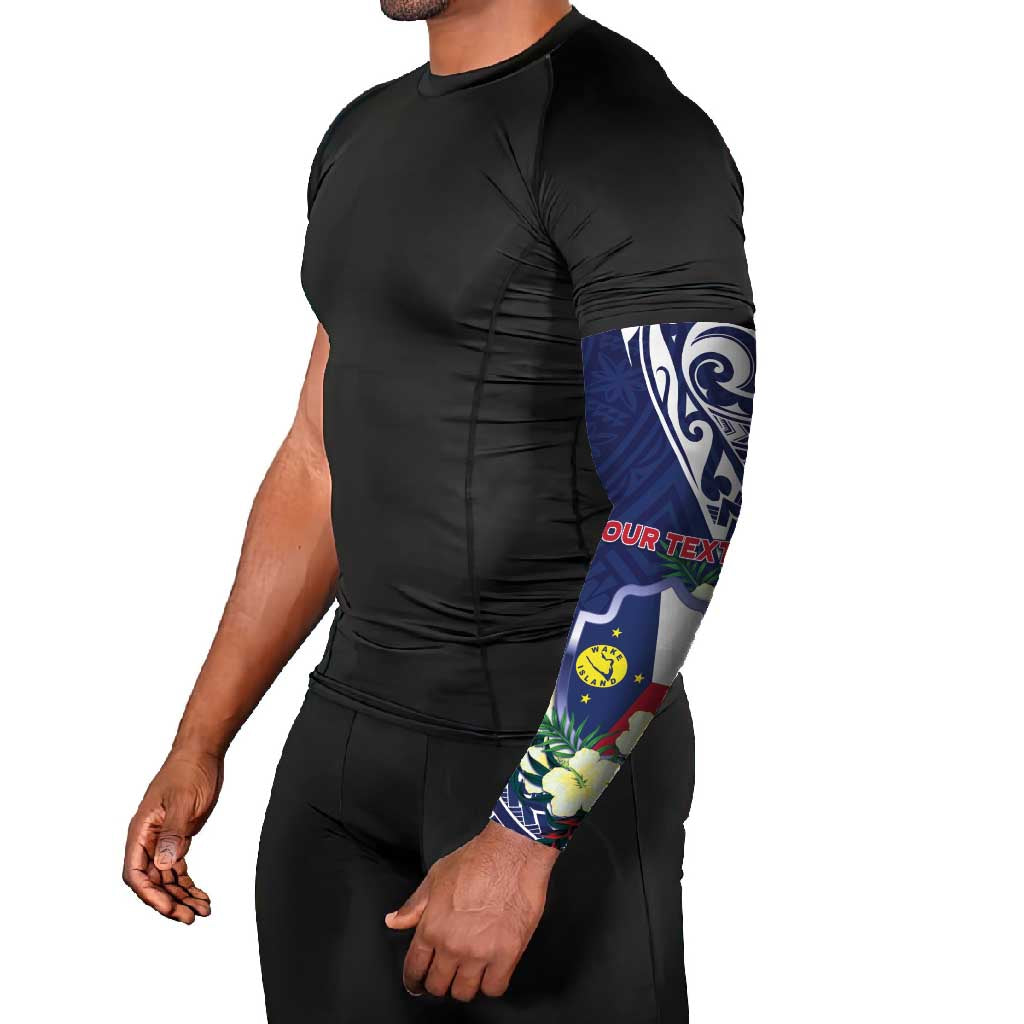 Personalised Wake Island Arm Sleeves Tribal Pattern With Hibiscus Flowers