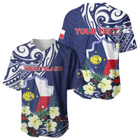 Personalised Wake Island Baseball Jersey Tribal Pattern With Hibiscus Flowers