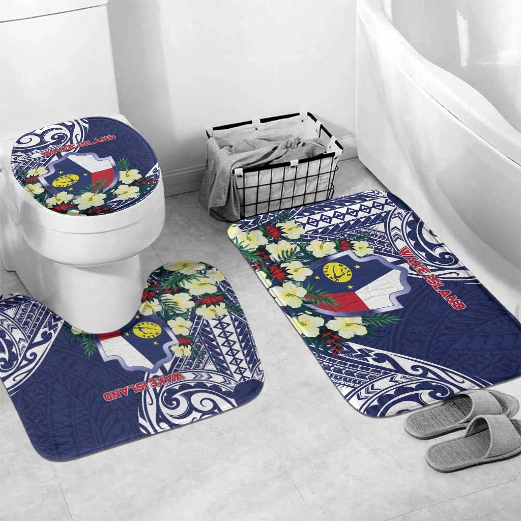 Wake Island Bathroom Set Tribal Pattern With Hibiscus Flowers