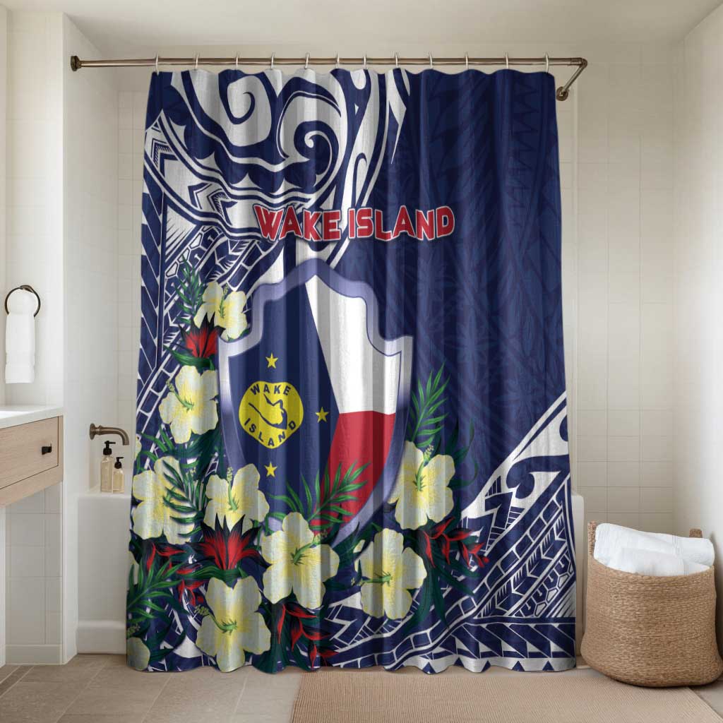 Wake Island Bathroom Set Tribal Pattern With Hibiscus Flowers