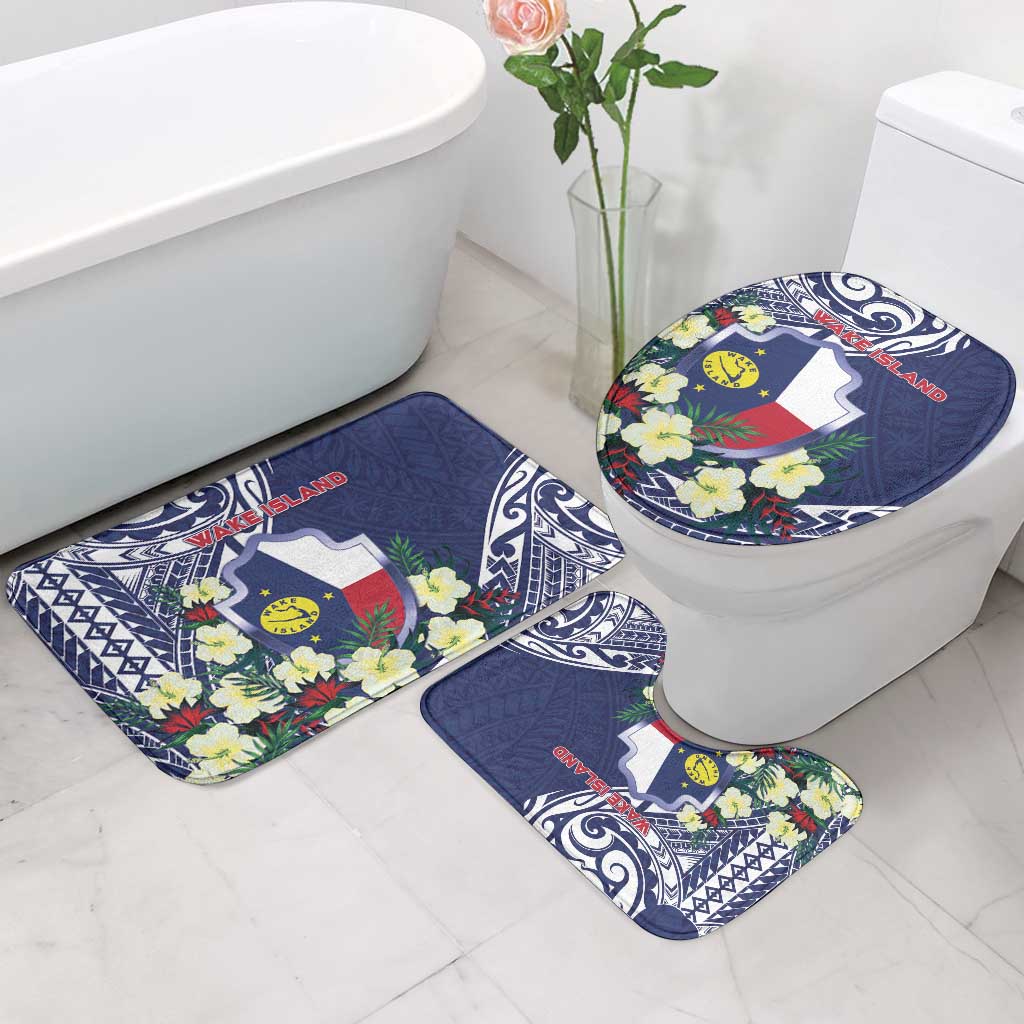 Wake Island Bathroom Set Tribal Pattern With Hibiscus Flowers