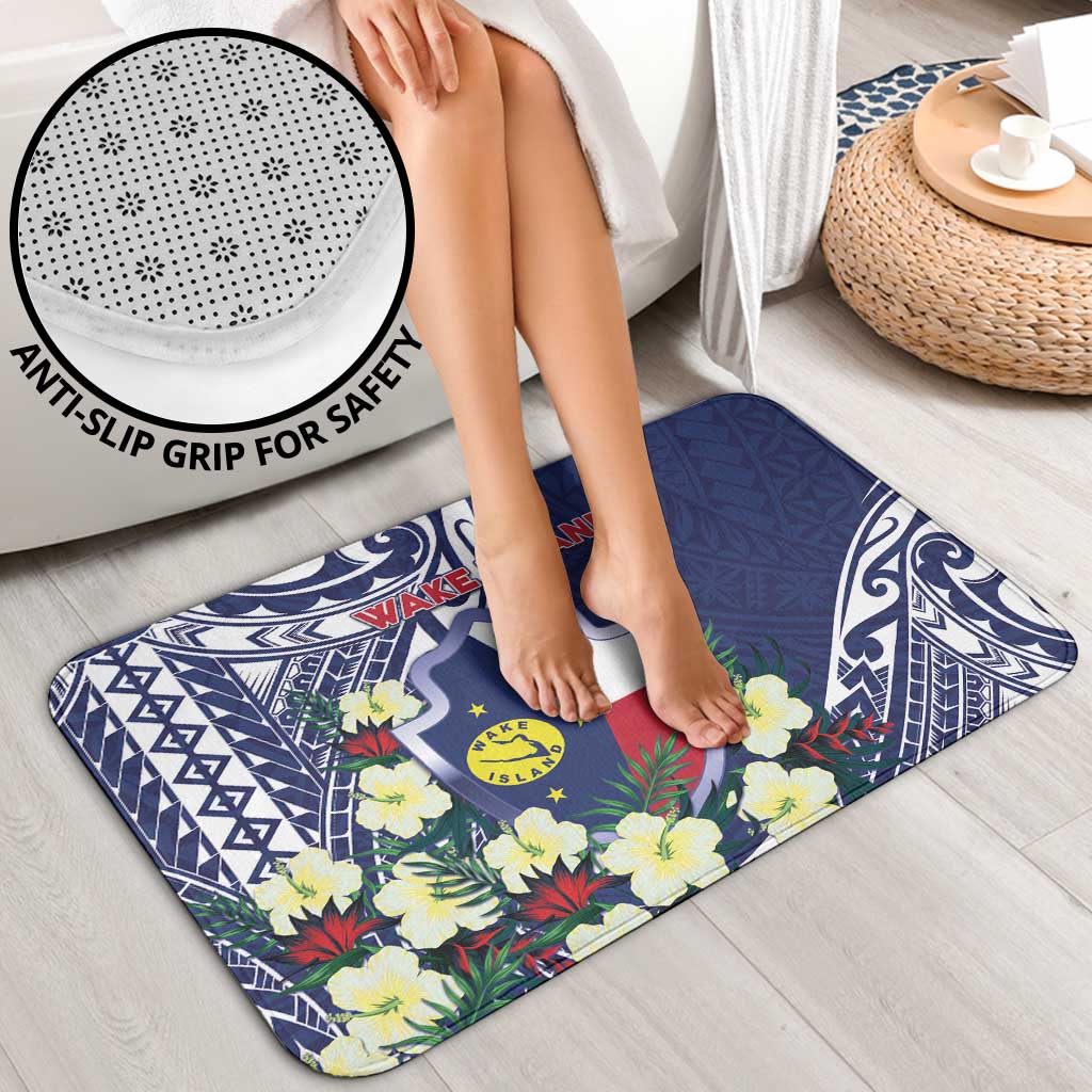 Wake Island Bathroom Set Tribal Pattern With Hibiscus Flowers