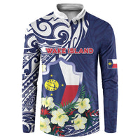 Personalised Wake Island Button Sweatshirt Tribal Pattern With Hibiscus Flowers