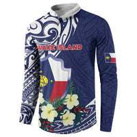 Personalised Wake Island Button Sweatshirt Tribal Pattern With Hibiscus Flowers