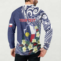 Personalised Wake Island Button Sweatshirt Tribal Pattern With Hibiscus Flowers