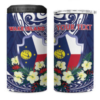 Personalised Wake Island 4 in 1 Can Cooler Tumbler Tribal Pattern With Hibiscus Flowers