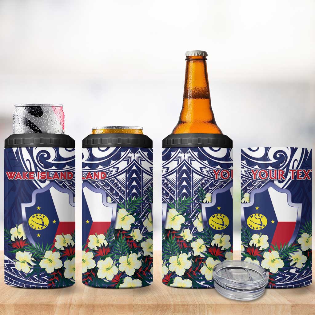 Personalised Wake Island 4 in 1 Can Cooler Tumbler Tribal Pattern With Hibiscus Flowers