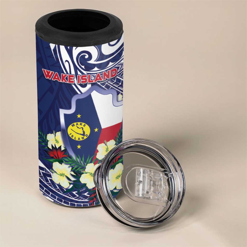 Personalised Wake Island 4 in 1 Can Cooler Tumbler Tribal Pattern With Hibiscus Flowers