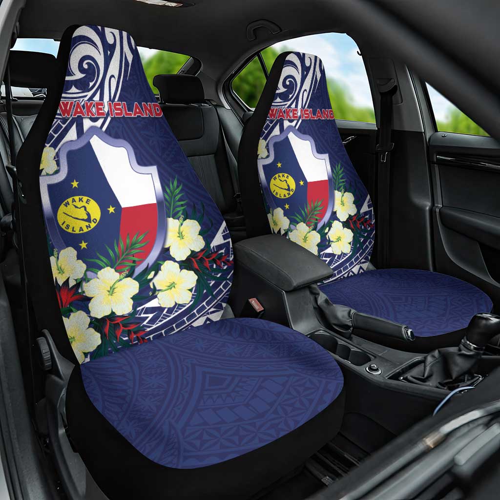 Wake Island Car Seat Cover Tribal Pattern With Hibiscus Flowers