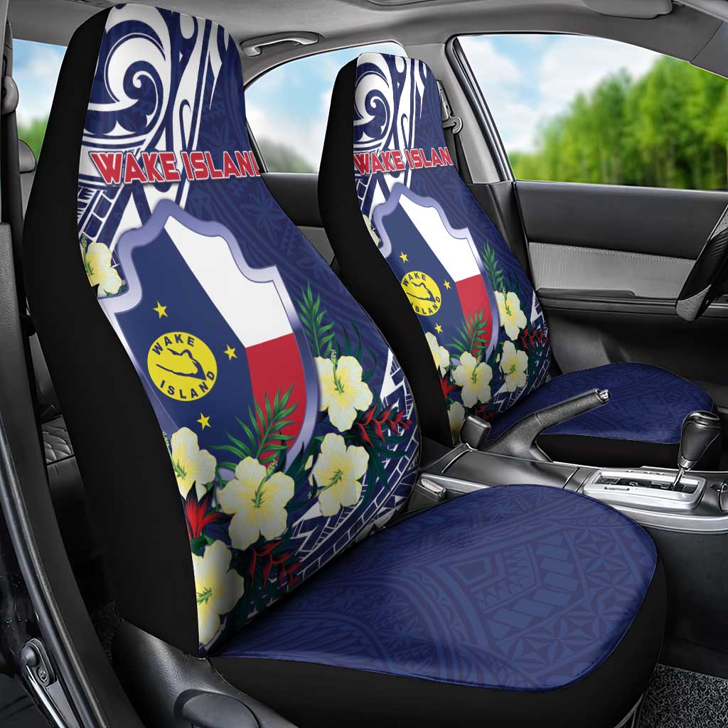 Wake Island Car Seat Cover Tribal Pattern With Hibiscus Flowers