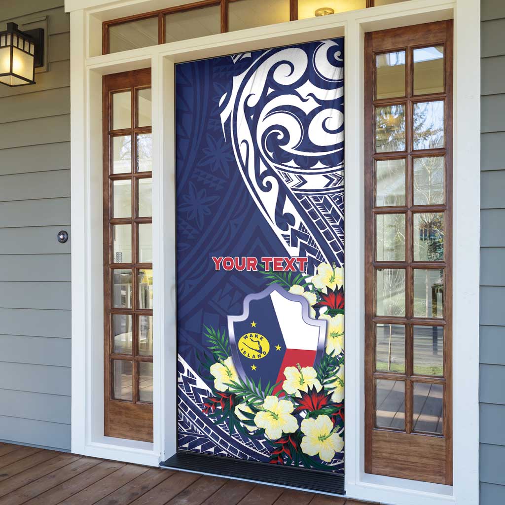 Personalised Wake Island Door Cover Tribal Pattern With Hibiscus Flowers