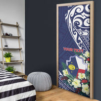Personalised Wake Island Door Cover Tribal Pattern With Hibiscus Flowers
