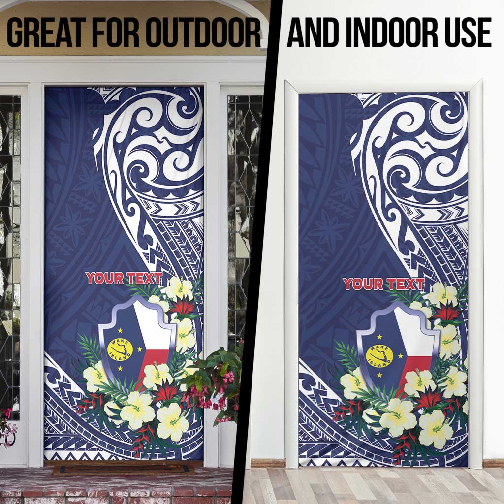 Personalised Wake Island Door Cover Tribal Pattern With Hibiscus Flowers