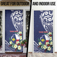 Personalised Wake Island Door Cover Tribal Pattern With Hibiscus Flowers