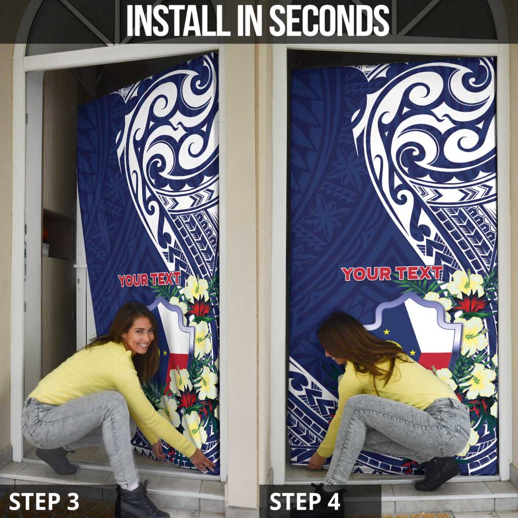 Personalised Wake Island Door Cover Tribal Pattern With Hibiscus Flowers