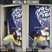 Personalised Wake Island Door Cover Tribal Pattern With Hibiscus Flowers