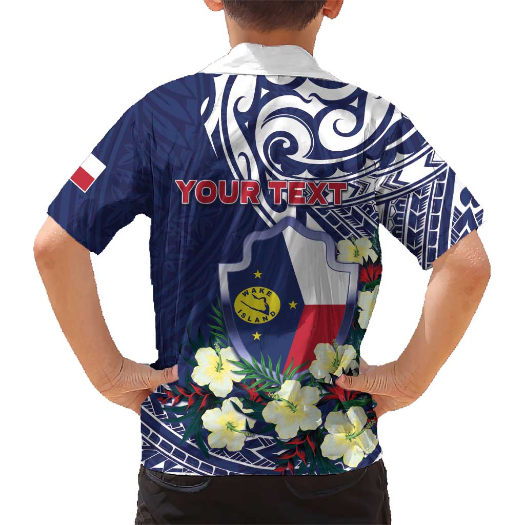 Personalised Wake Island Family Matching Tank Maxi Dress and Hawaiian Shirt Tribal Pattern With Hibiscus Flowers