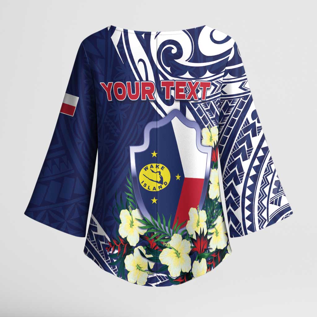 Personalised Wake Island Kimono Sleeve Blouse Tribal Pattern With Hibiscus Flowers