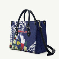 Wake Island Leather Bag Tribal Pattern With Hibiscus Flowers